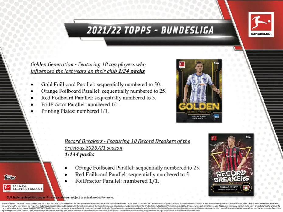 2021/22 Topps Bundesliga Soccer Hobby Box 24 Pack per Box, 8 Cards Per Box