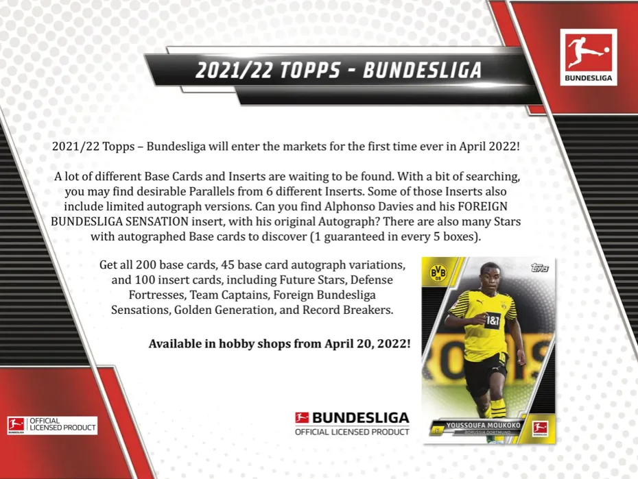 2021/22 Topps Bundesliga Soccer Hobby Box 24 Pack per Box, 8 Cards Per Box