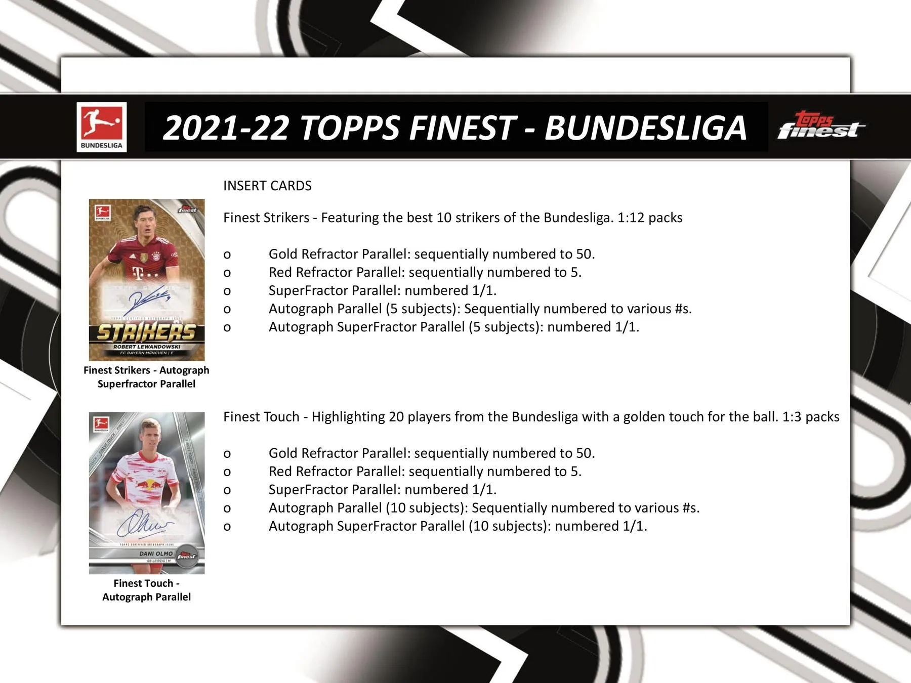 2021/22 Topps Finest Bundesliga Soccer Hobby Box 2 Mini-Boxes Per Master Box, 6 Packs Per Mini-Box, 5 Cards Per Pack