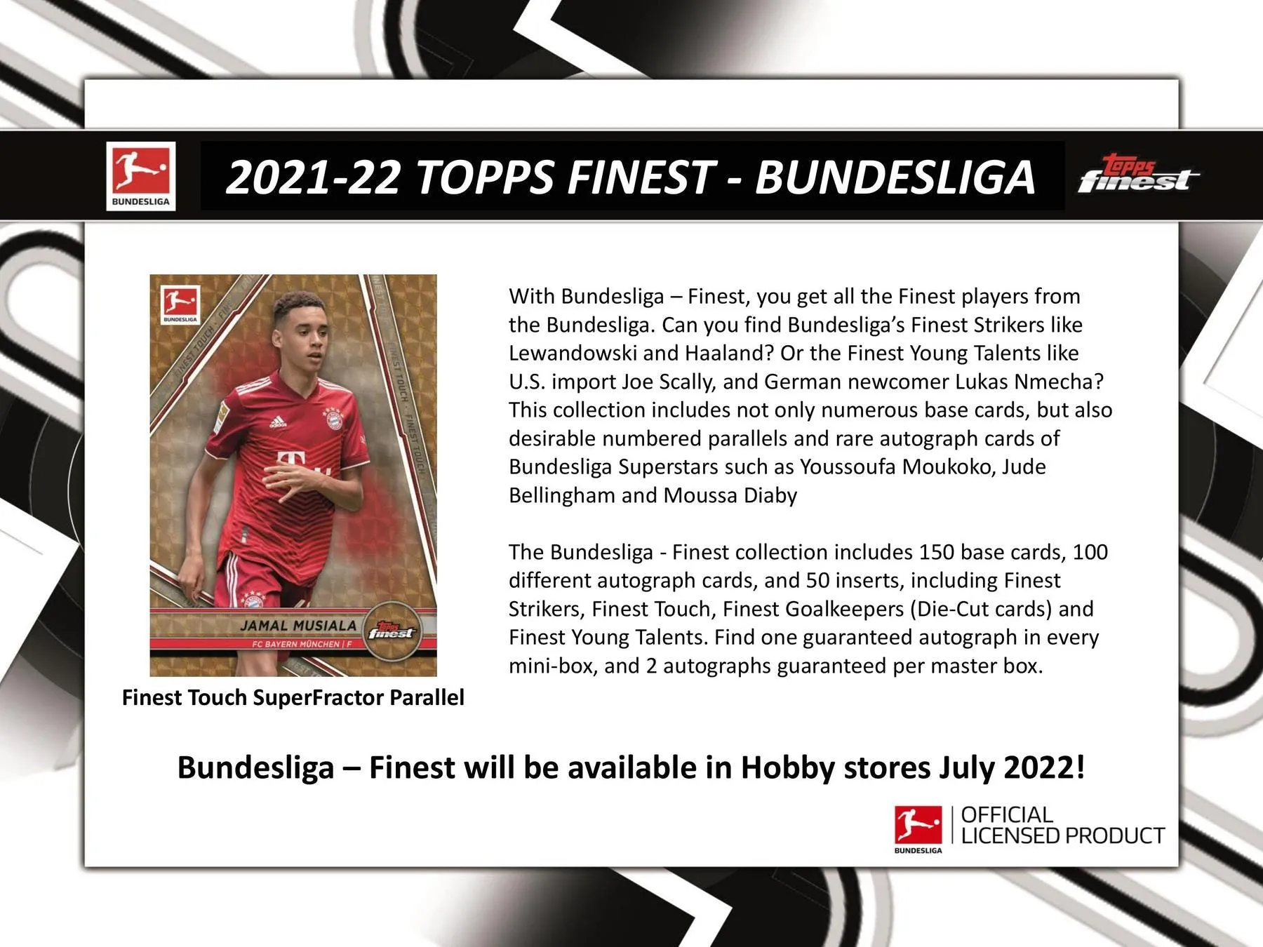 2021/22 Topps Finest Bundesliga Soccer Hobby Box 2 Mini-Boxes Per Master Box, 6 Packs Per Mini-Box, 5 Cards Per Pack