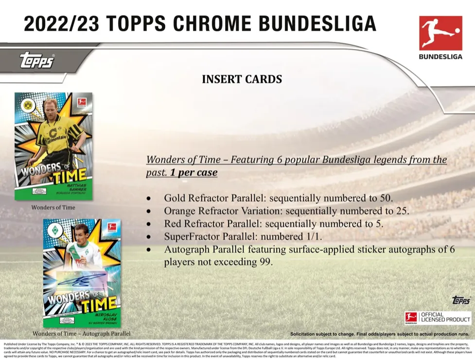 2022/23 Topps Chrome Bundesliga Soccer Hobby Box 20 Packs per Box, 4 Cards per Pack