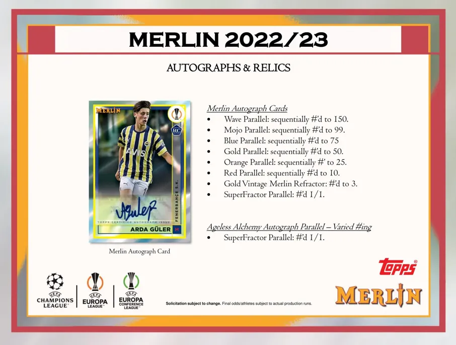 2022/23 Topps UEFA Club Competitions Merlin Chrome Soccer Hobby Box 18 packs Per Box, 4 Cards Per Pack