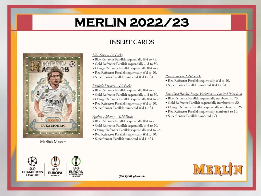 2022/23 Topps UEFA Club Competitions Merlin Chrome Soccer Hobby Box 18 packs Per Box, 4 Cards Per Pack