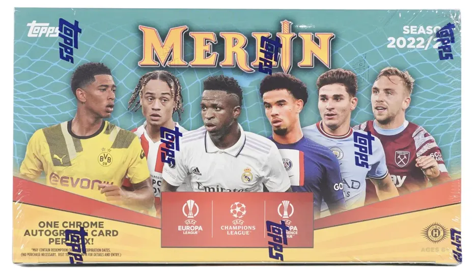 2022/23 Topps UEFA Club Competitions Merlin Chrome Soccer Hobby Box 18 packs Per Box, 4 Cards Per Pack