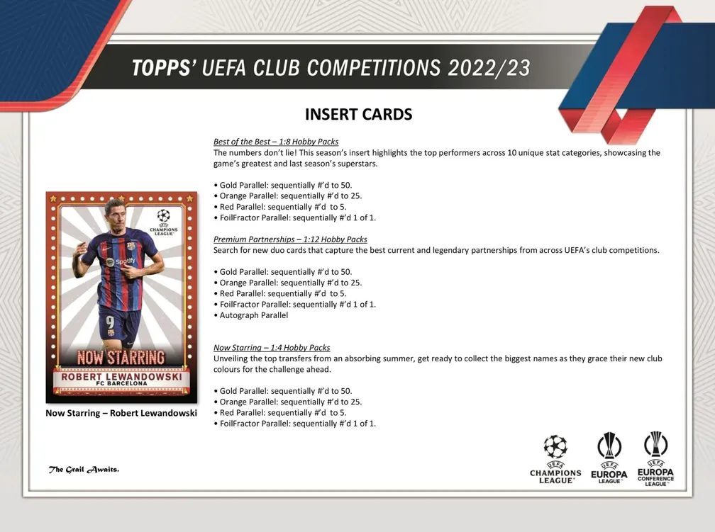 2022/23 Topps UEFA Club Competitions Soccer Hobby Box 24 Packs per Box, 8 Cards per Pack