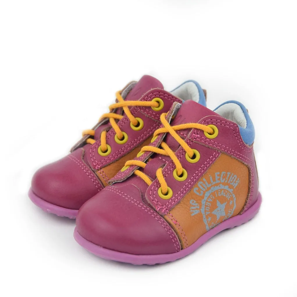 (2069-12) Emel Pink Yellow Blue Lace Up Trainers