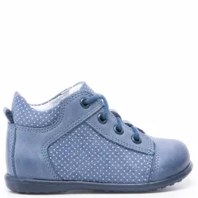 (2369B-10) Emel Lace Up First Shoes Blue polka dots