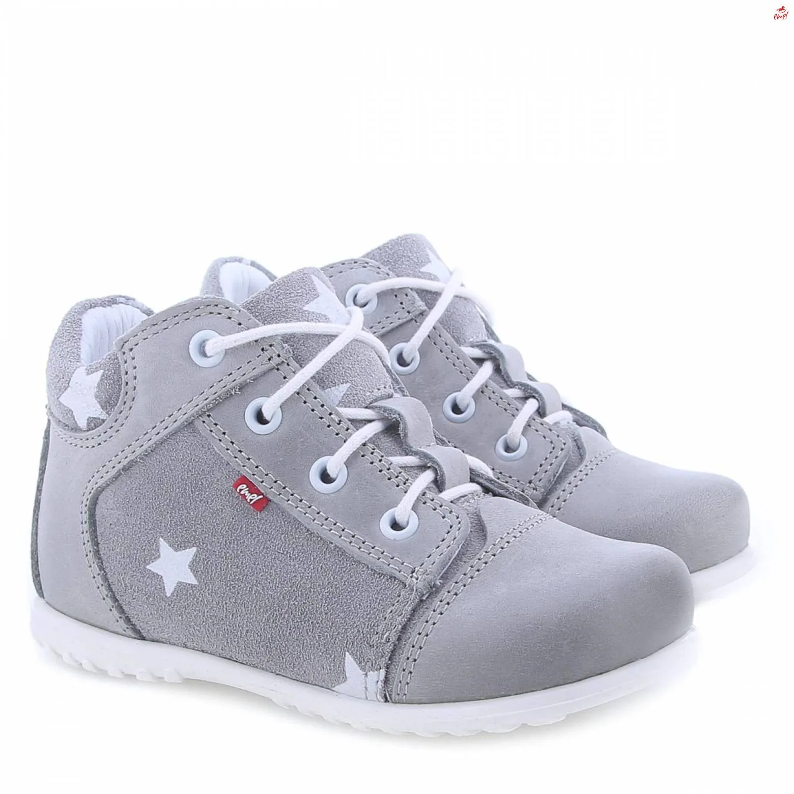 (2369B-6) Emel Lace Up First Shoes  Gray