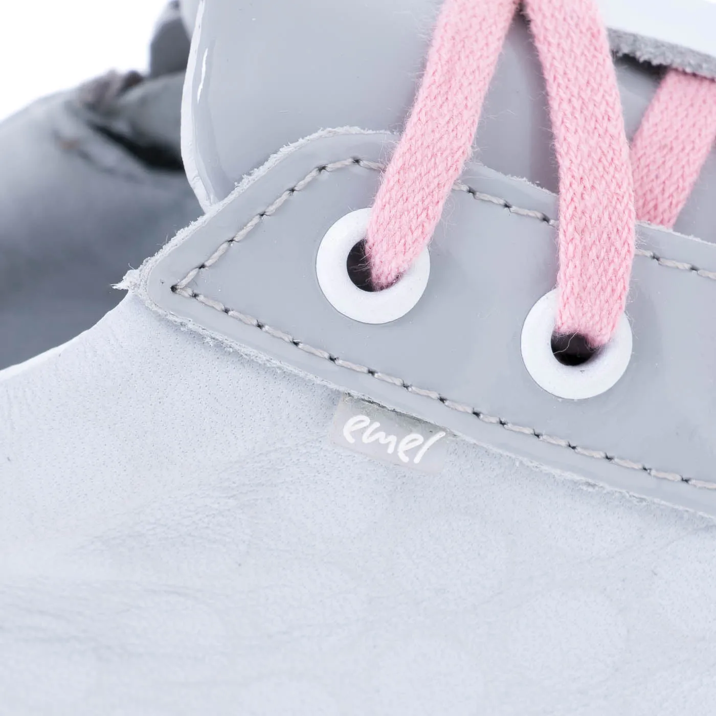 (2624C-3) Grey Pink Patented Lace Up Sneakers with zipper