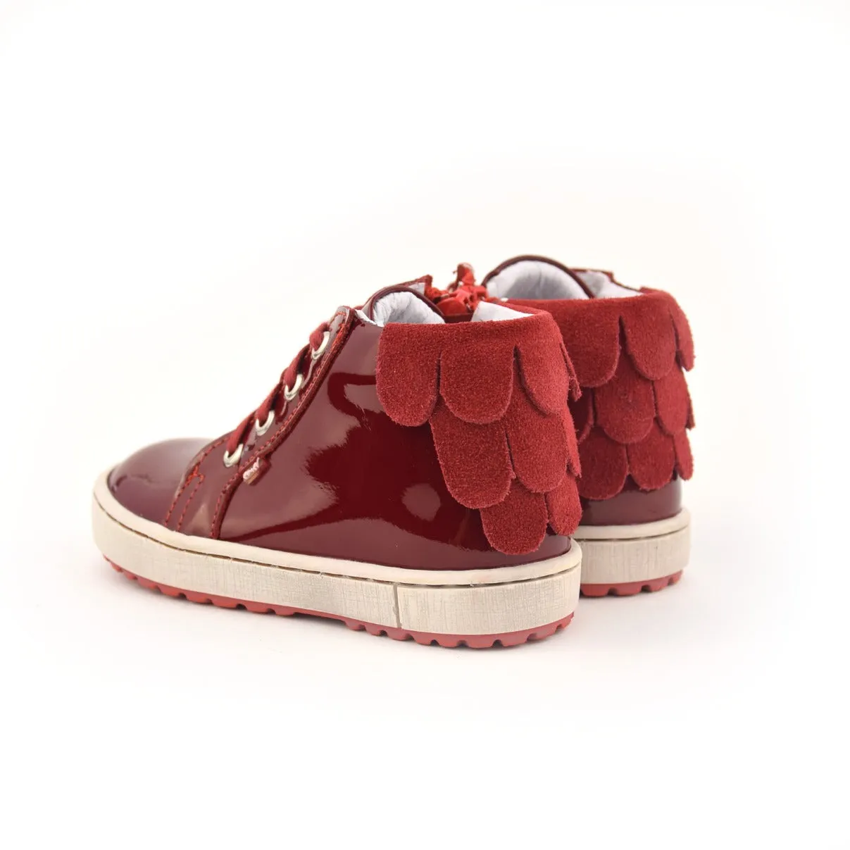 (2624D-1) Emel Red Patent leather Lace Up Sneakers with zipper