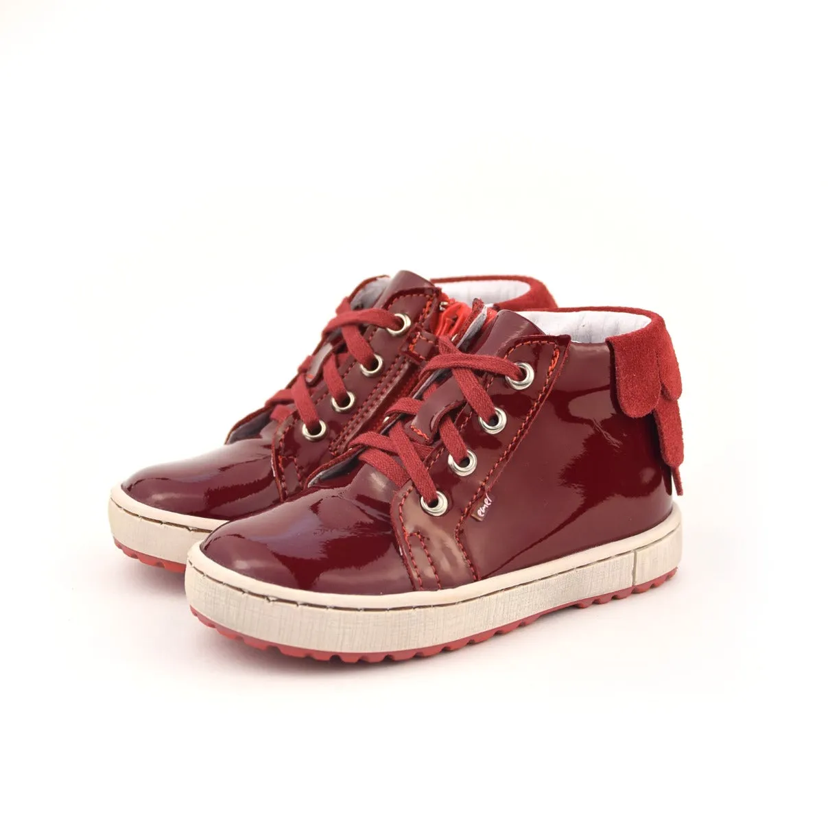 (2624D-1) Emel Red Patent leather Lace Up Sneakers with zipper