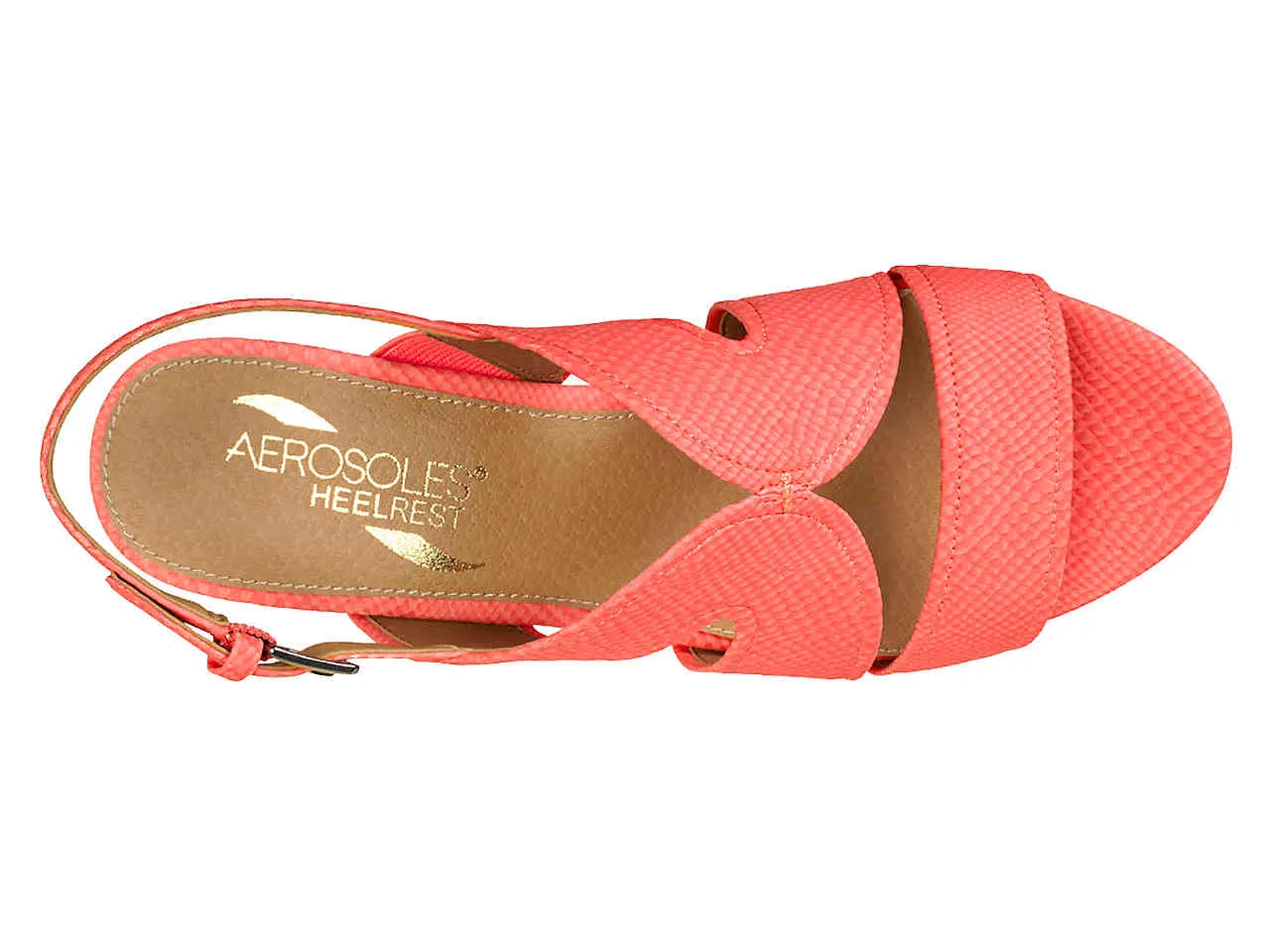 Aerosoles Appreciate Coral Snake Slingback Round Open Toe Cork Wedge Sandal