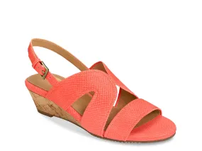 Aerosoles Appreciate Coral Snake Slingback Round Open Toe Cork Wedge Sandal