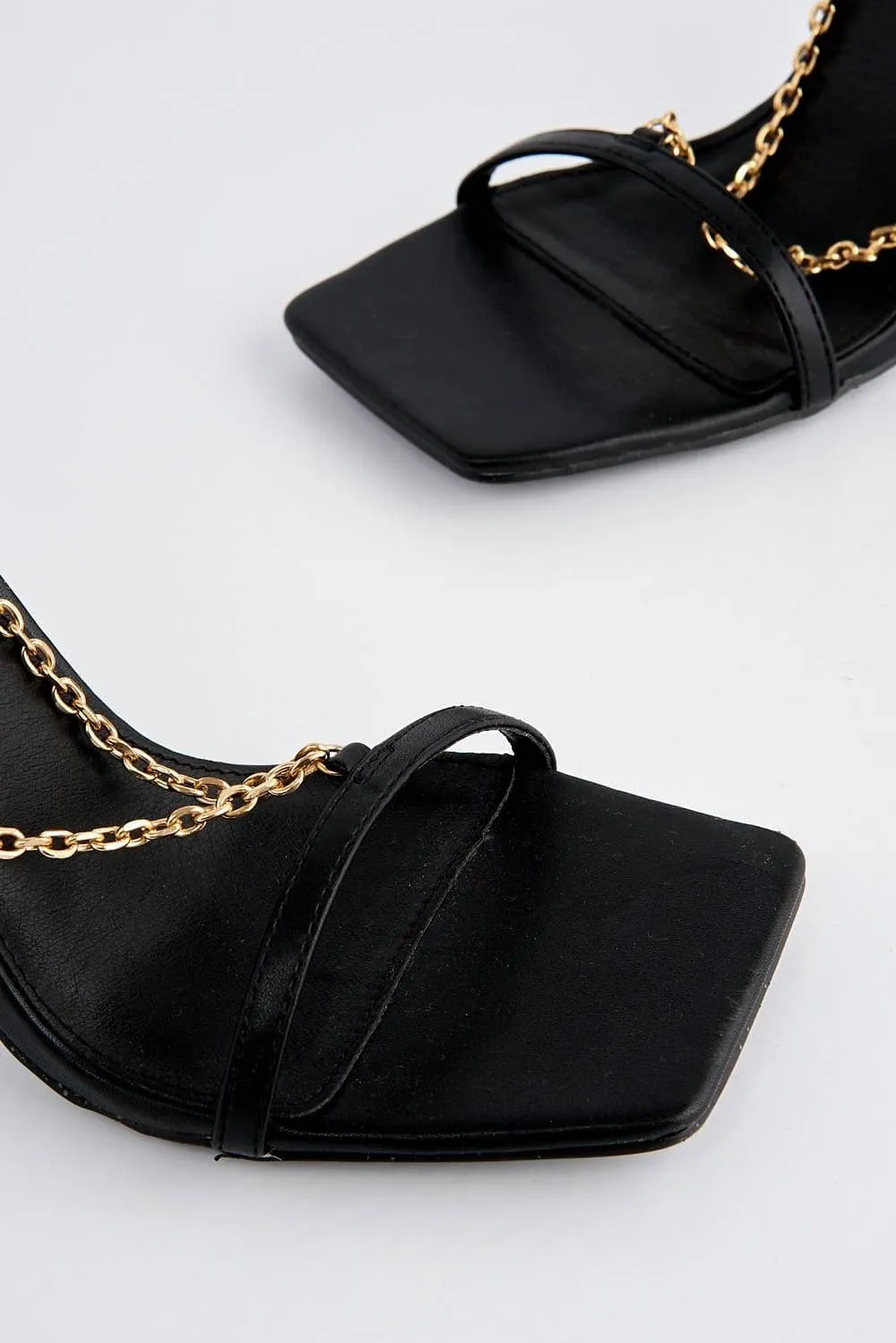 Albu Strap with Gold Chain Detail Anklestrap Heeled Sandal in Black