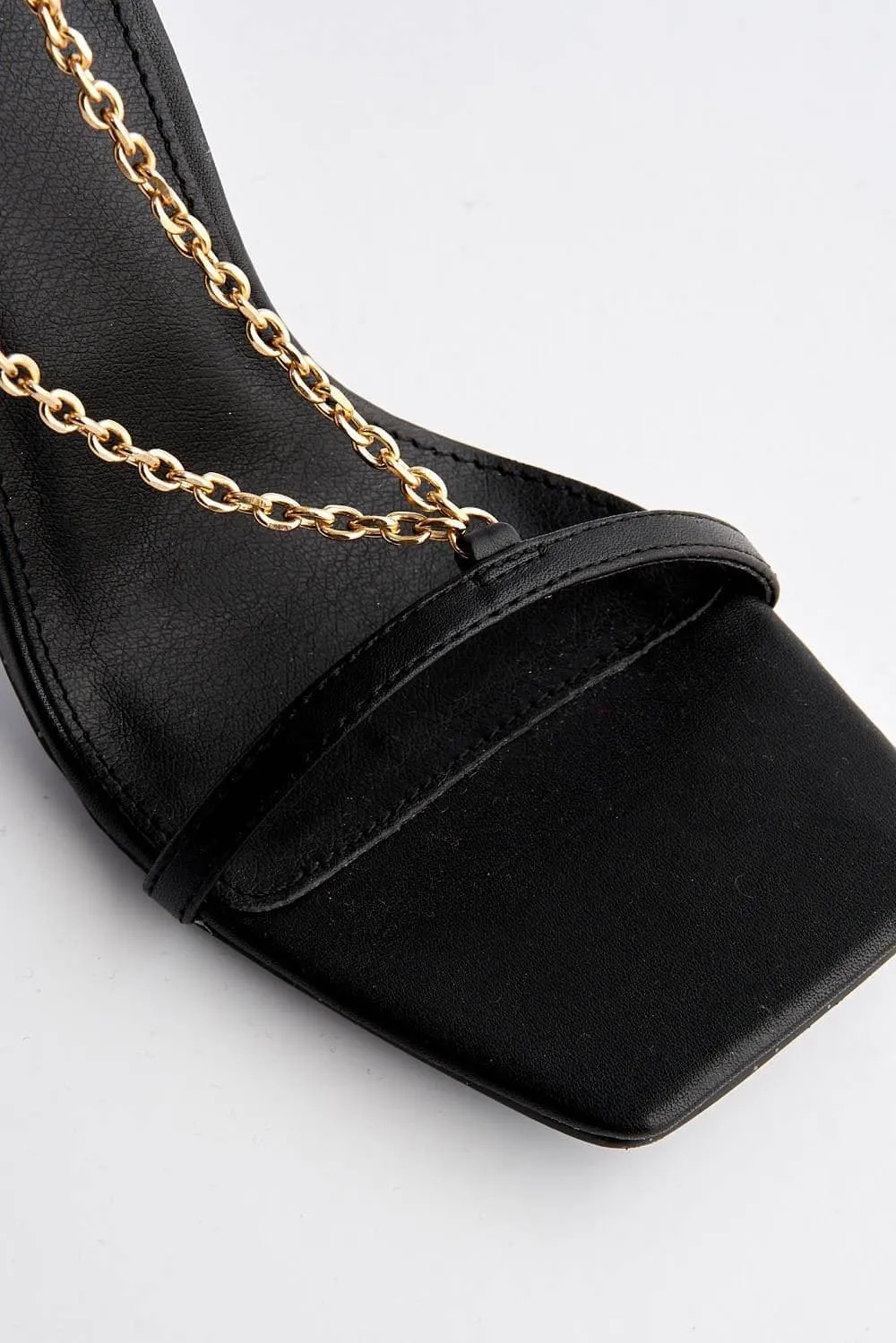 Albu Strap with Gold Chain Detail Anklestrap Heeled Sandal in Black