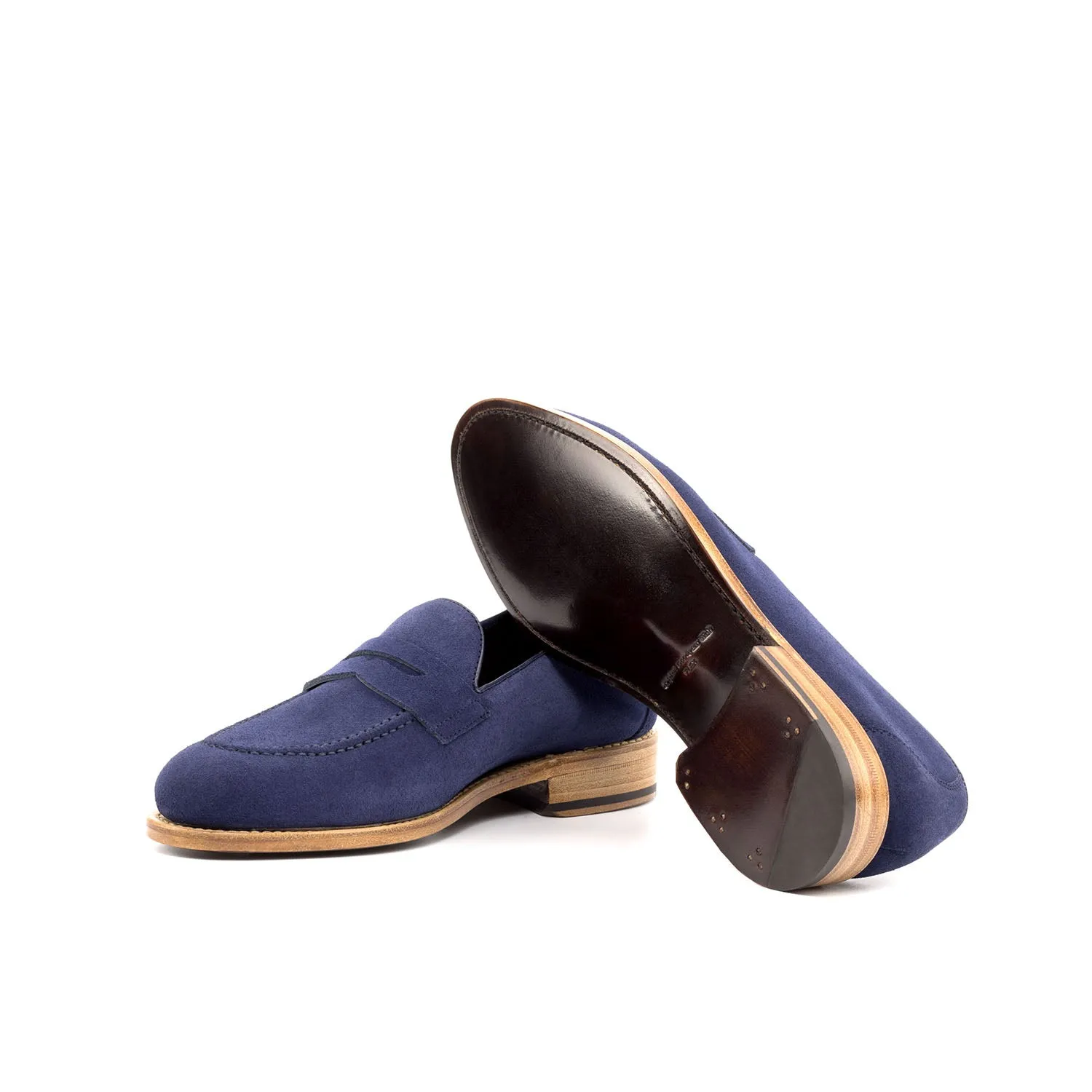 Ambrogio Bespoke Custom Men's Shoes Navy Suede / Calf-Skin Leather Flex Loafers (AMB1960)