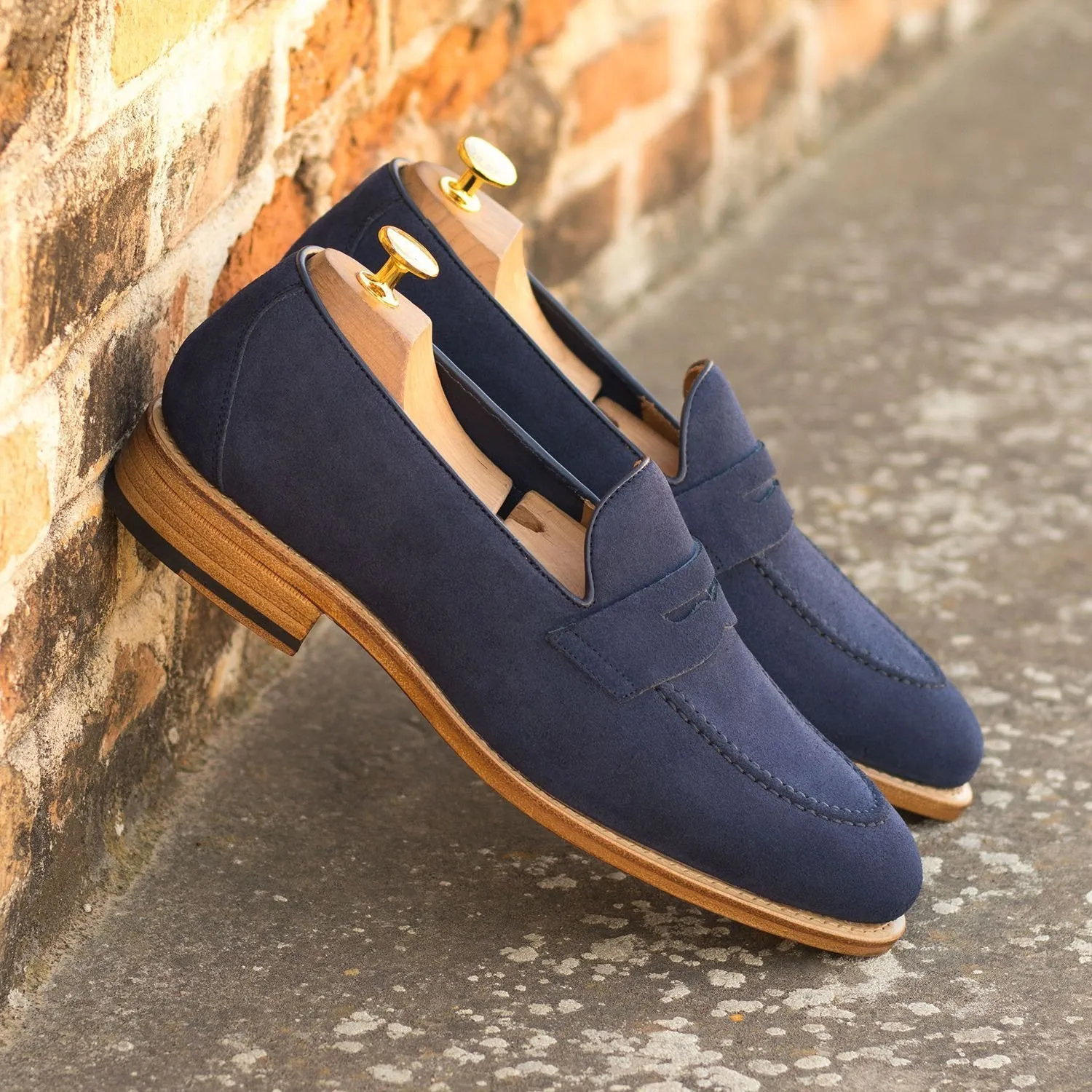 Ambrogio Bespoke Custom Men's Shoes Navy Suede / Calf-Skin Leather Flex Loafers (AMB1960)