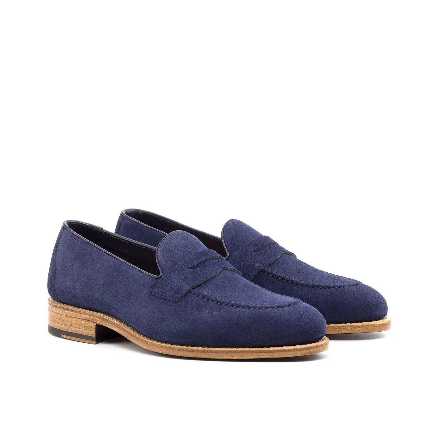 Ambrogio Bespoke Custom Men's Shoes Navy Suede / Calf-Skin Leather Flex Loafers (AMB1960)