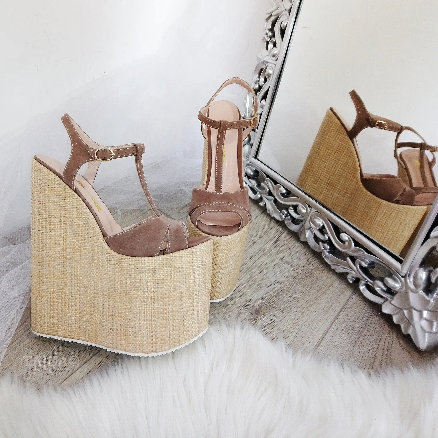 Ankle Strap Beige Brown High Heel Sandals