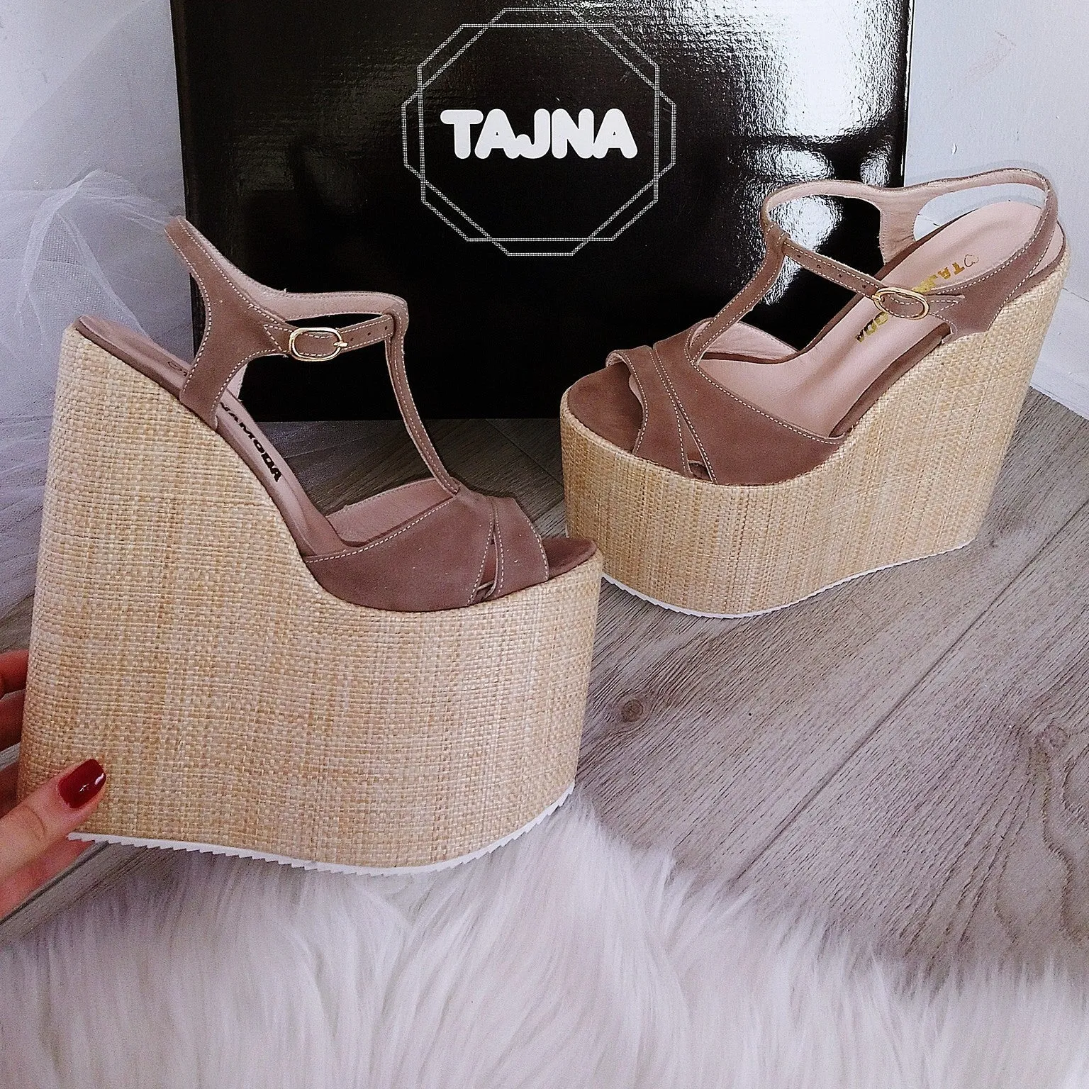 Ankle Strap Beige Brown High Heel Sandals