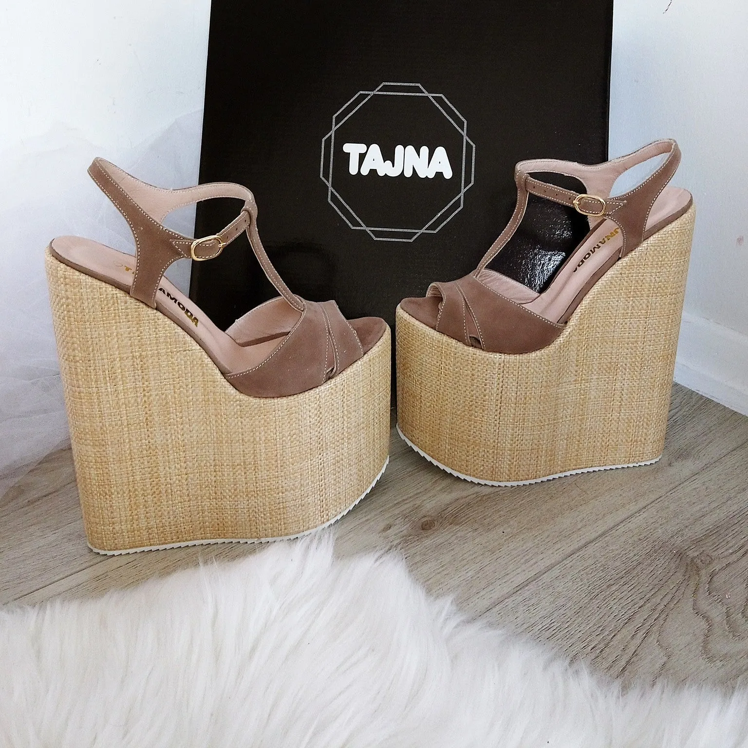 Ankle Strap Beige Brown High Heel Sandals