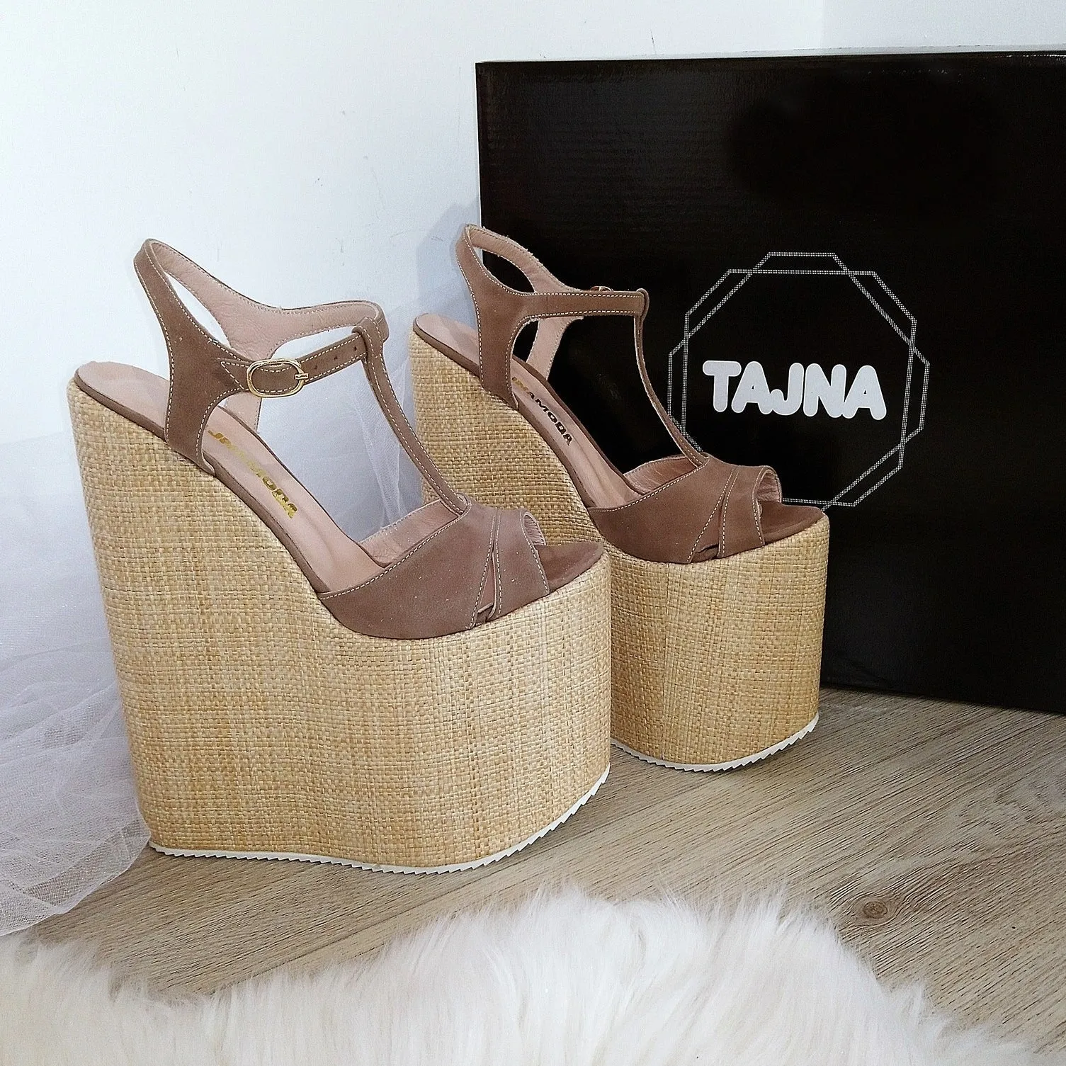 Ankle Strap Beige Brown High Heel Sandals