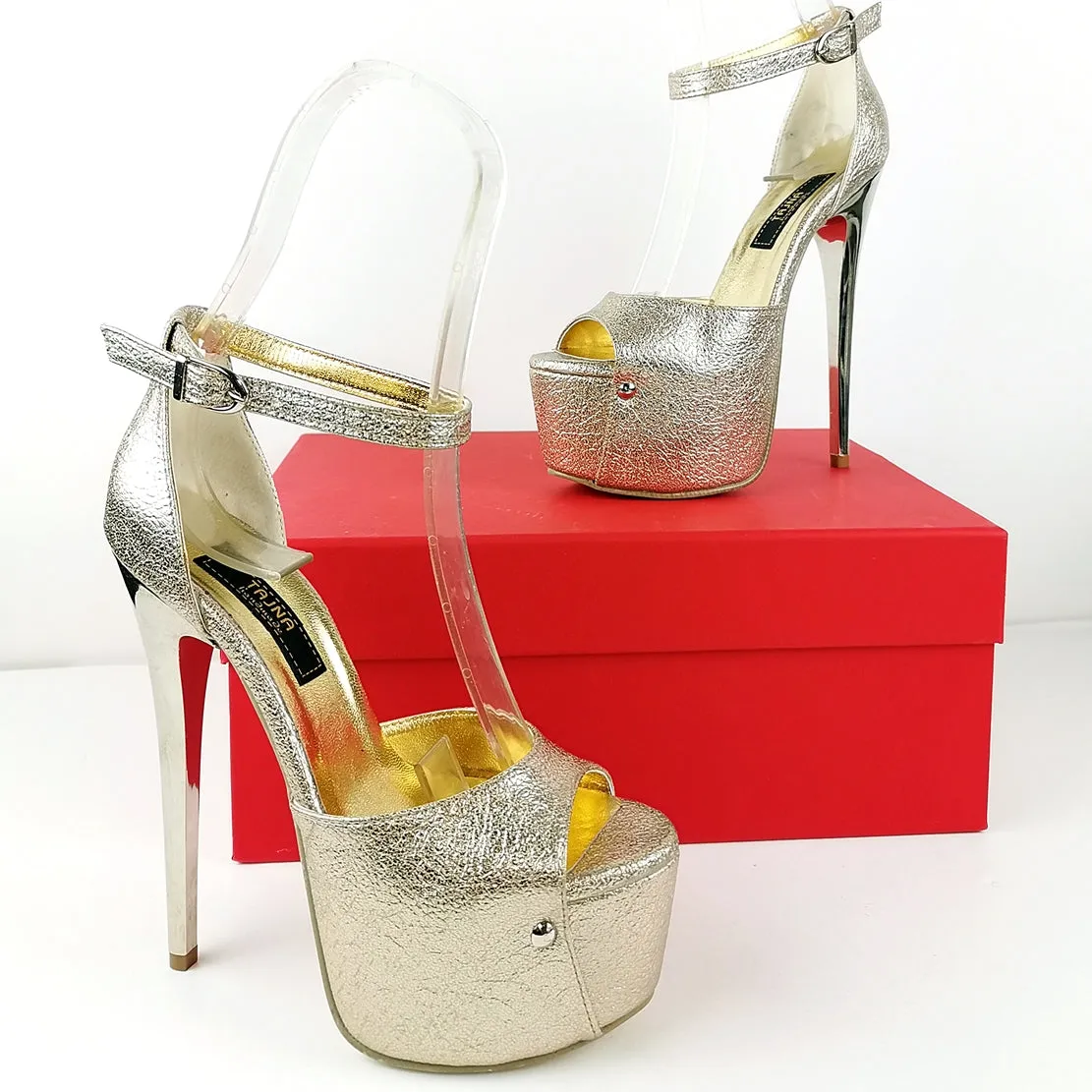 Ankle Strap Gold Metallic Platform Heels