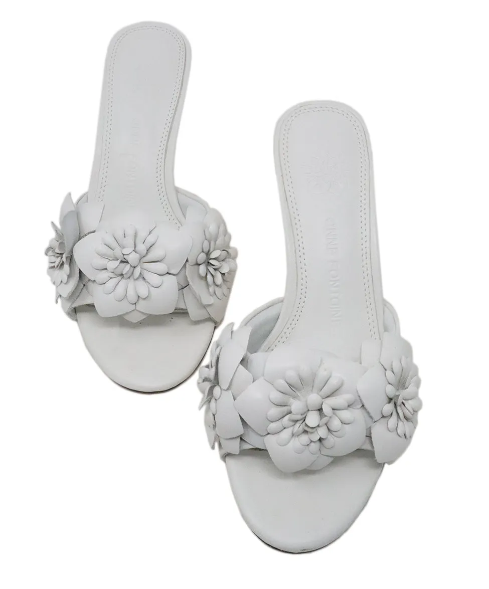 Anne Fontaine White Leather Heels w/ Floral Appliques sz 7