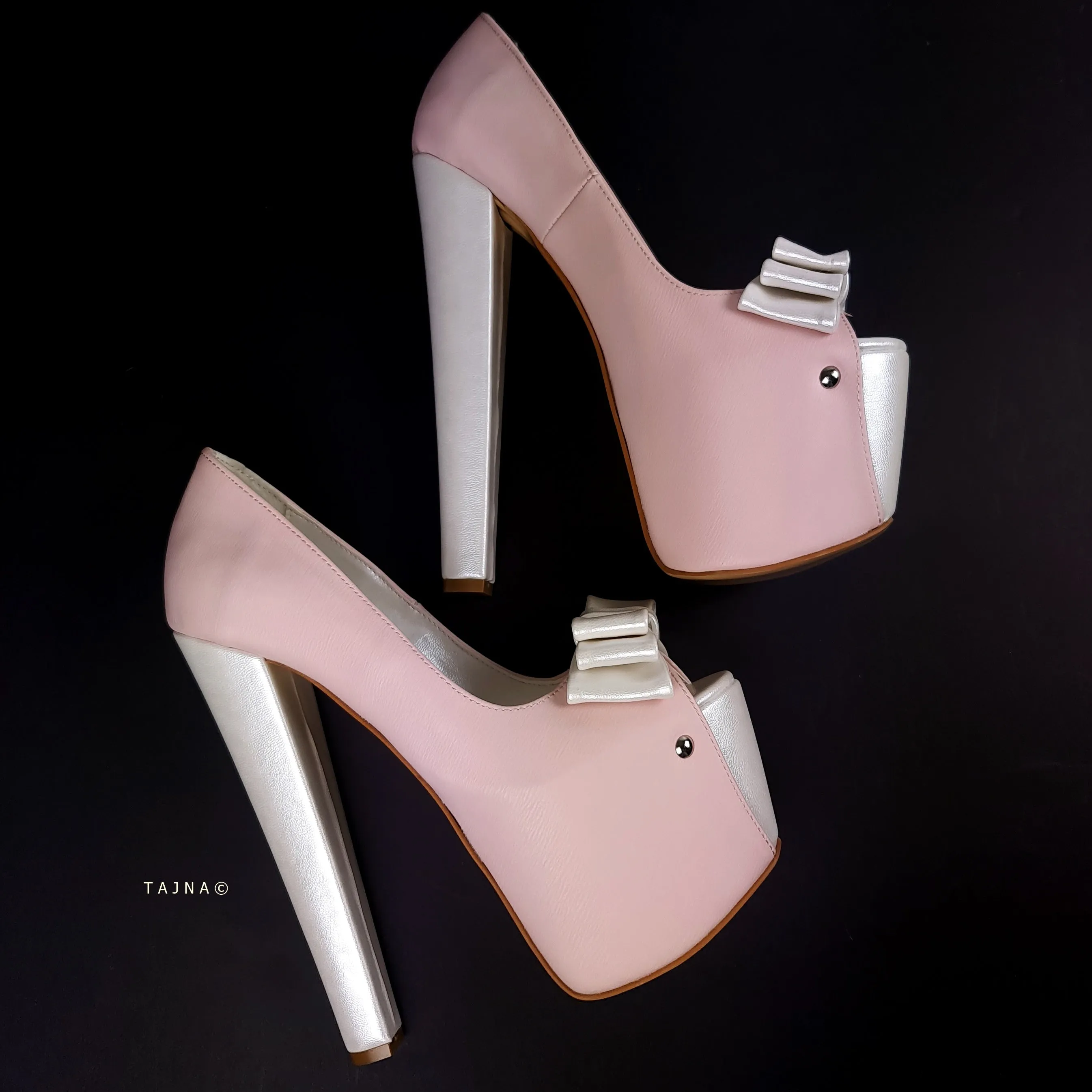 Baby Pink Ivory Detailed Ribbon Platform Heels