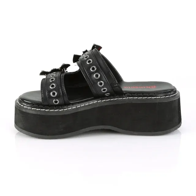 Bat Buckle Double Strap Slide Sandal