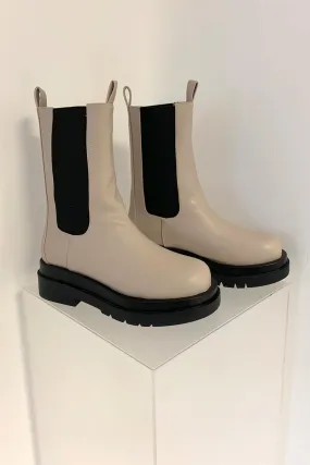 Beige Chunky Chelsea Biker Ankle Boots