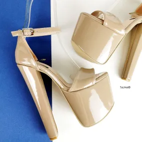 Beige Nude Glossy High Heel Sandals