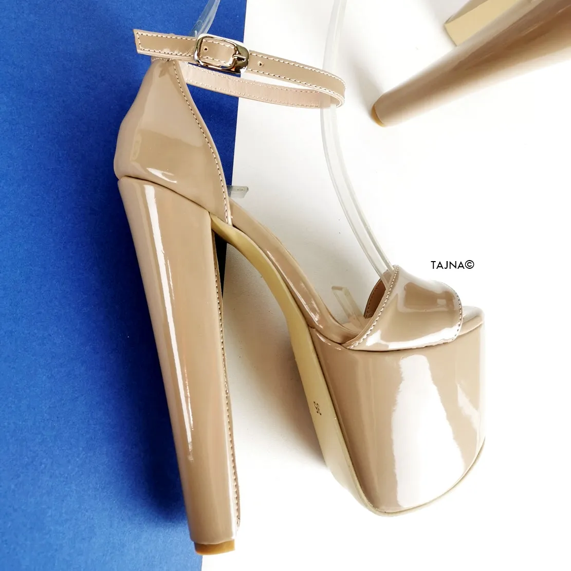 Beige Nude Glossy High Heel Sandals