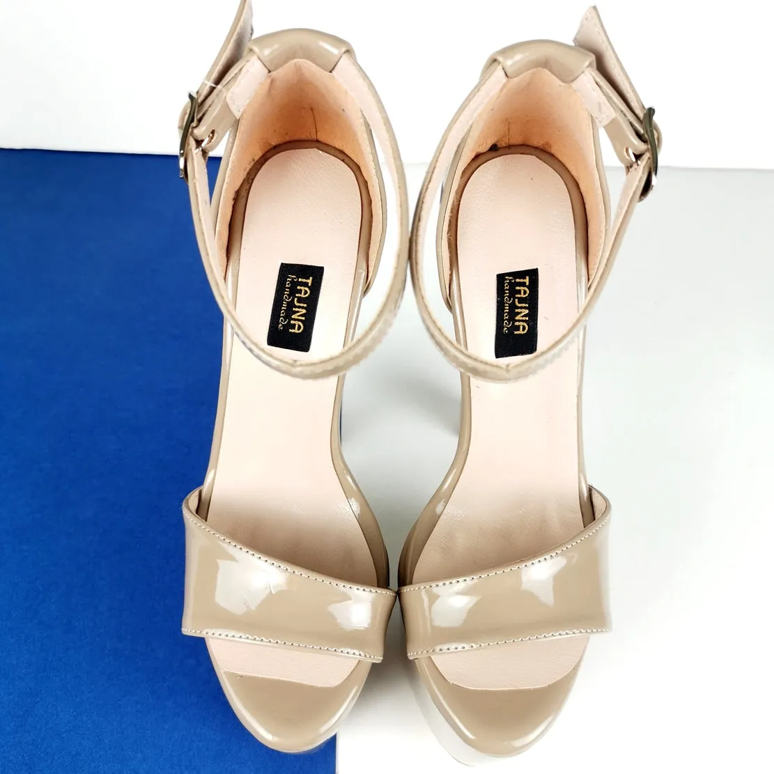 Beige Nude Glossy High Heel Sandals