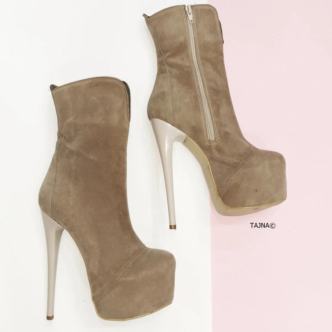 Beige Suede Hidden Platform Boots