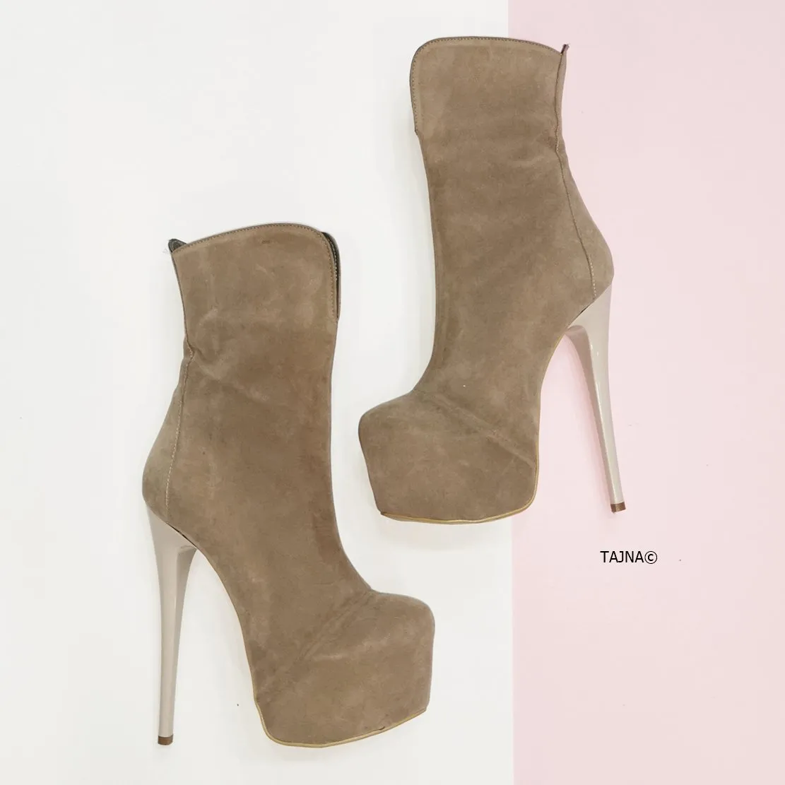 Beige Suede Hidden Platform Boots