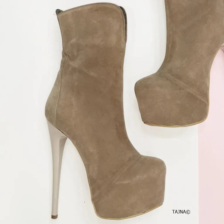 Beige Suede Hidden Platform Boots