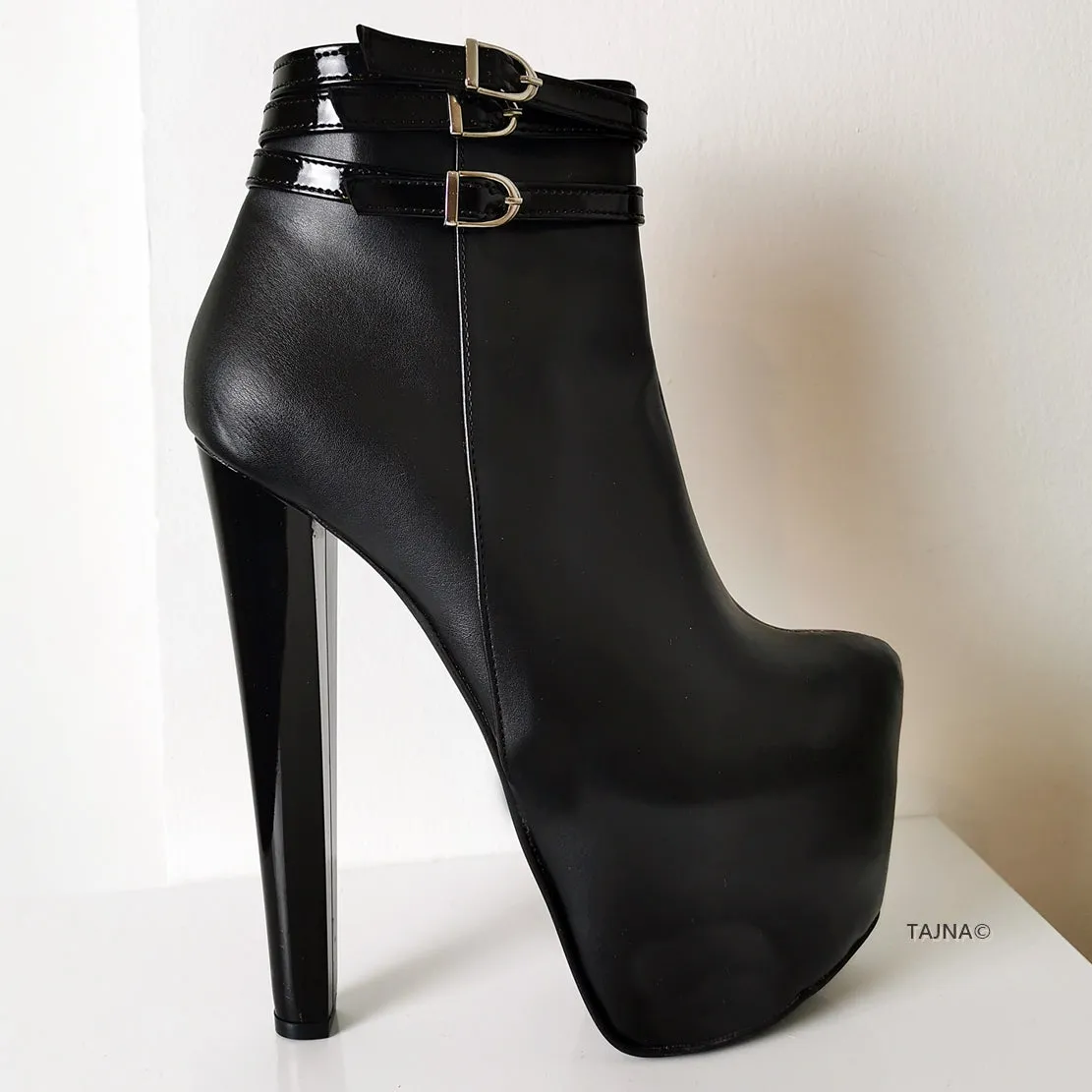 Belted Ankle Black Platform Boots