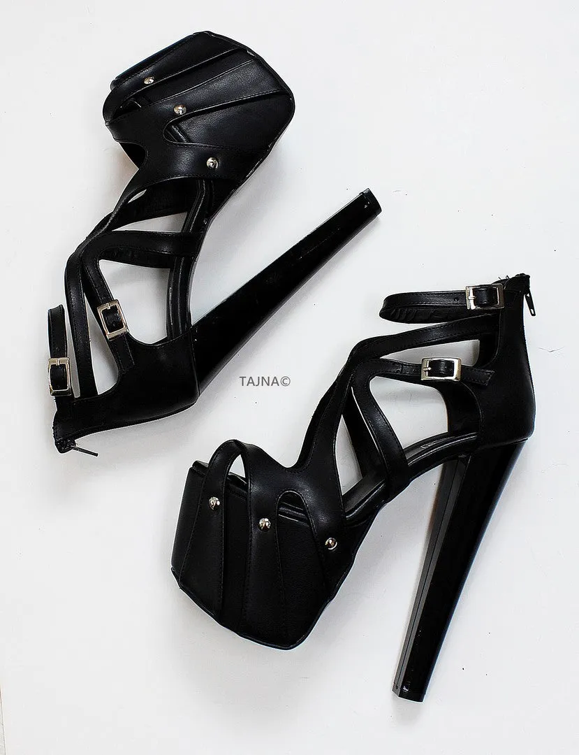 Black Cage Design Platform High Heels