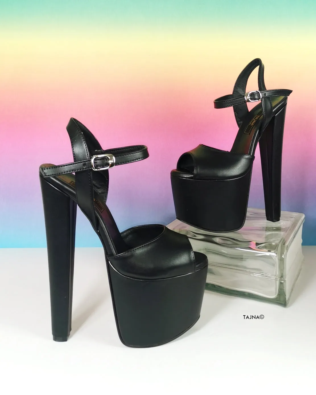 Black Chunky Heel Platform Sandals