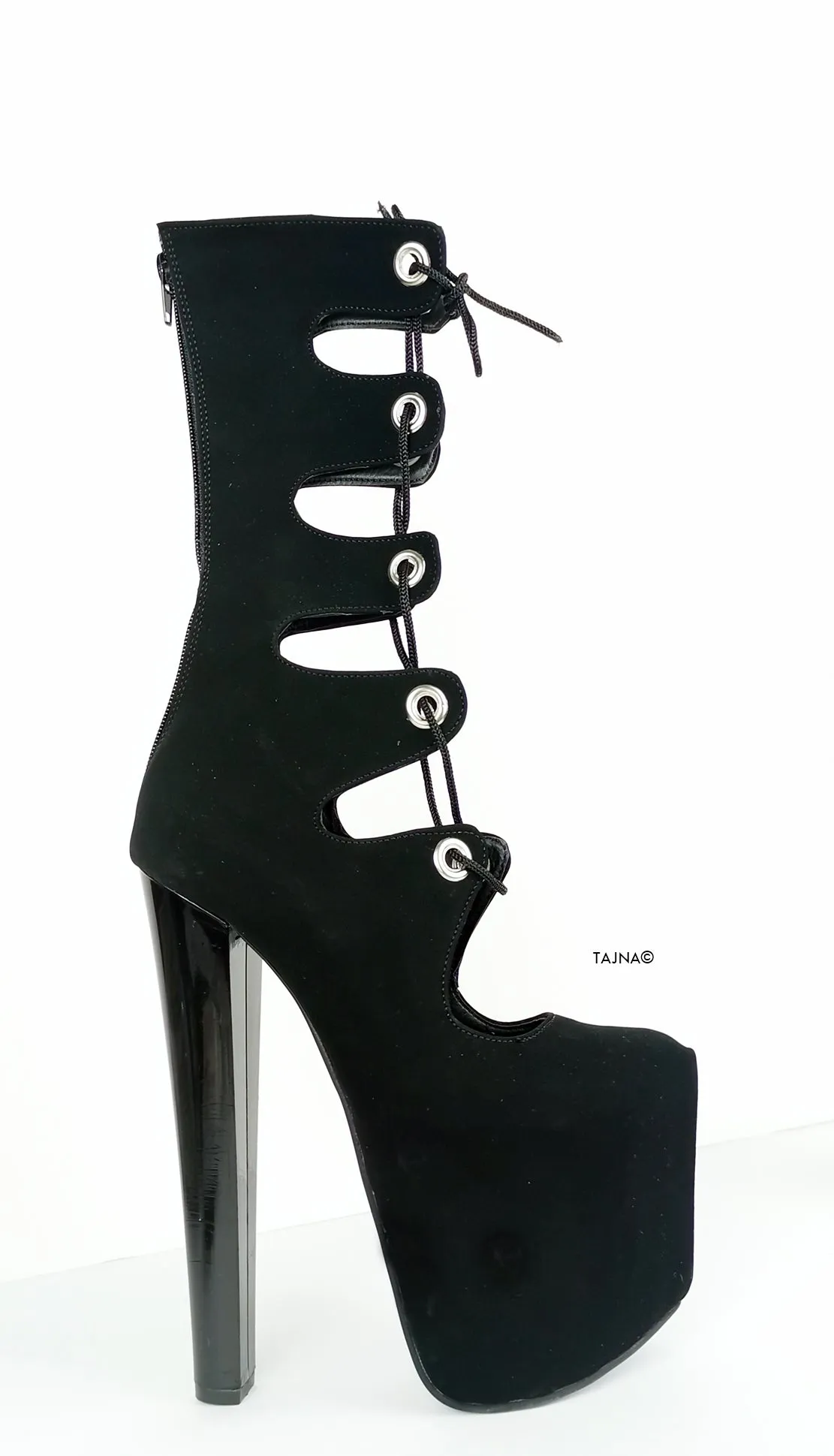 Black Gladiator Lace Up Heel Mid Boots