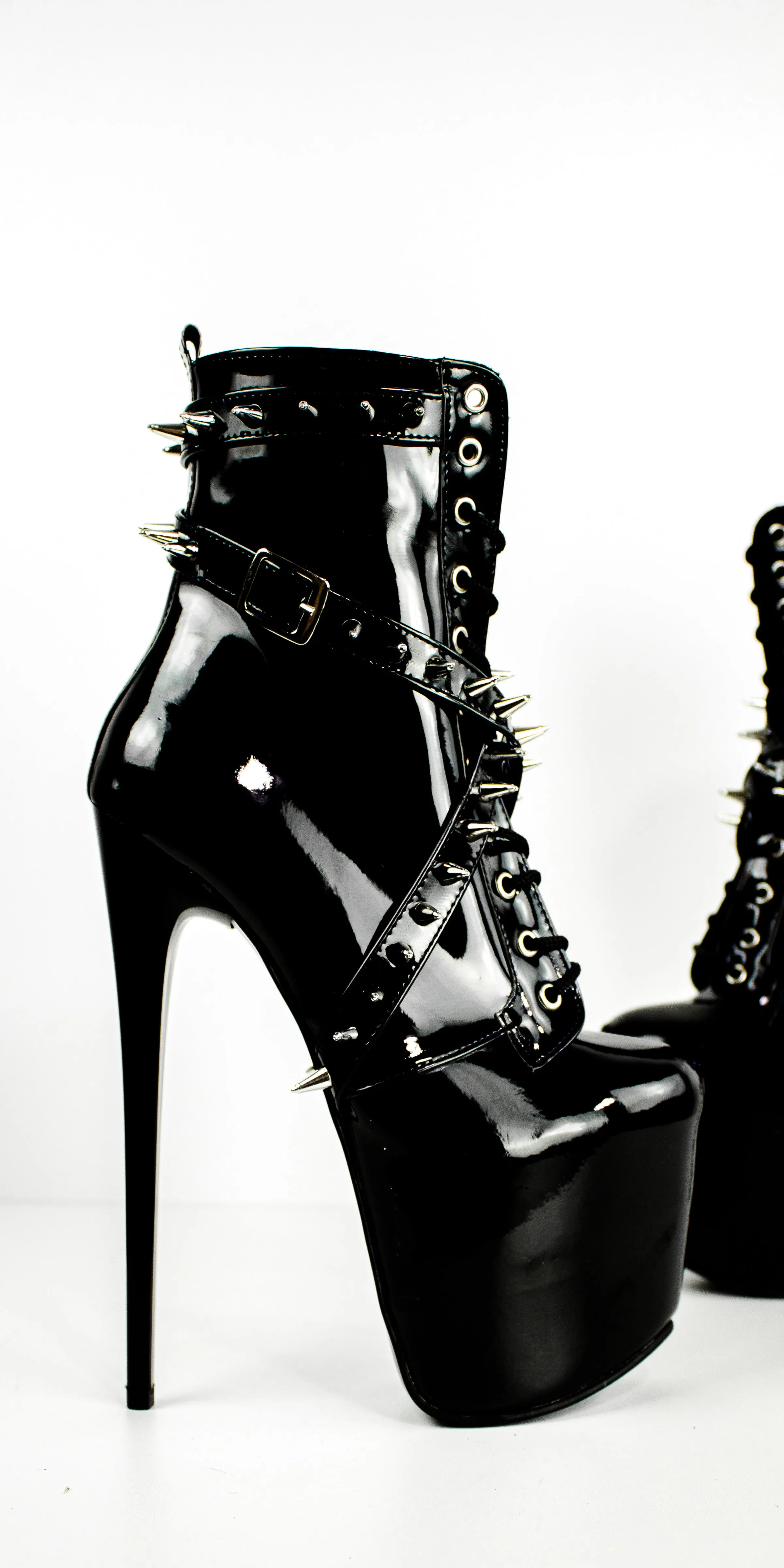 Black Gloss Spike Studs Rocker Boots