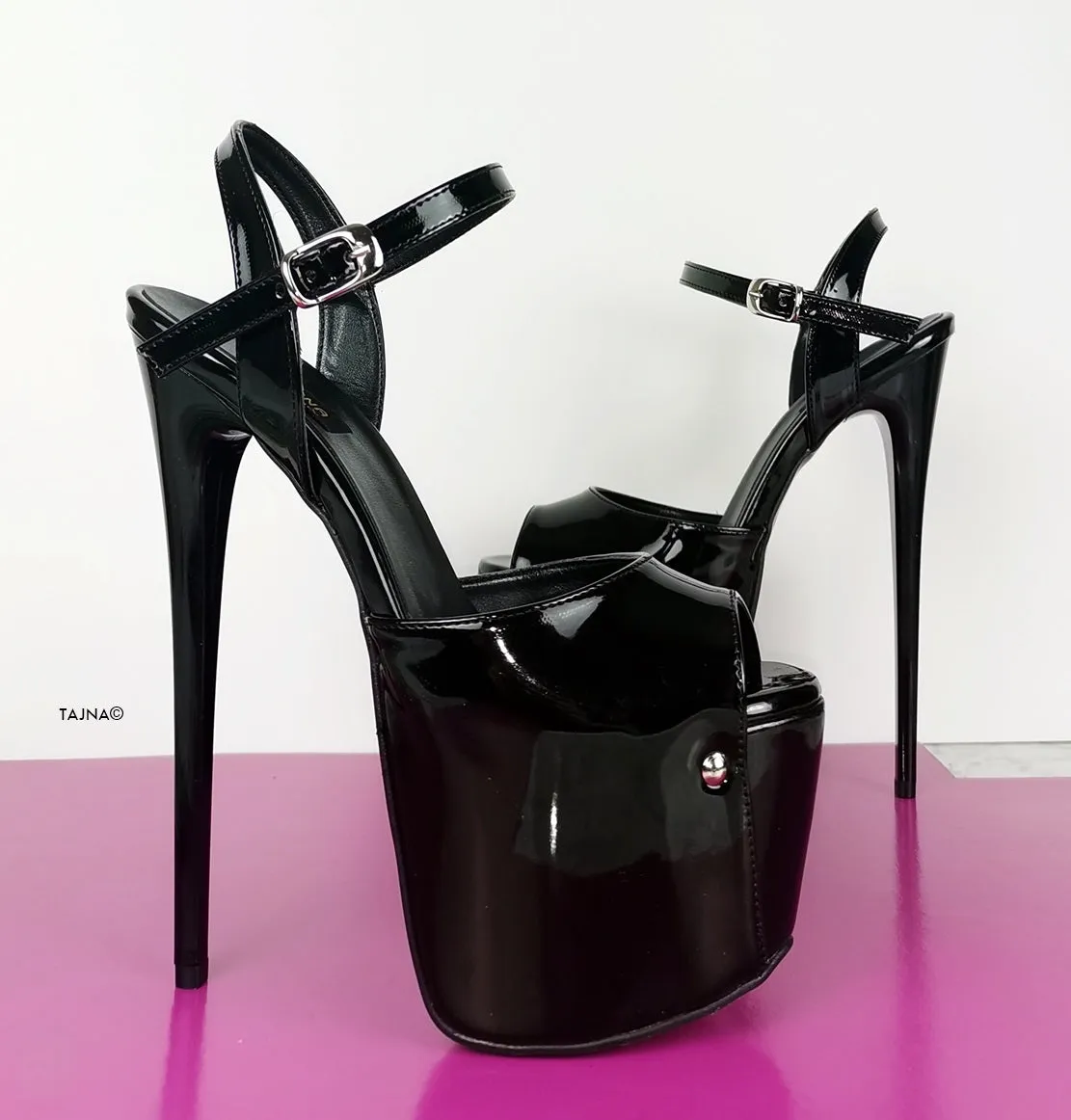 Black Glossy High Heel Sandals