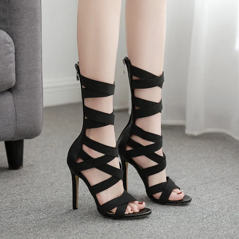 Black lace-up high heels KF82054