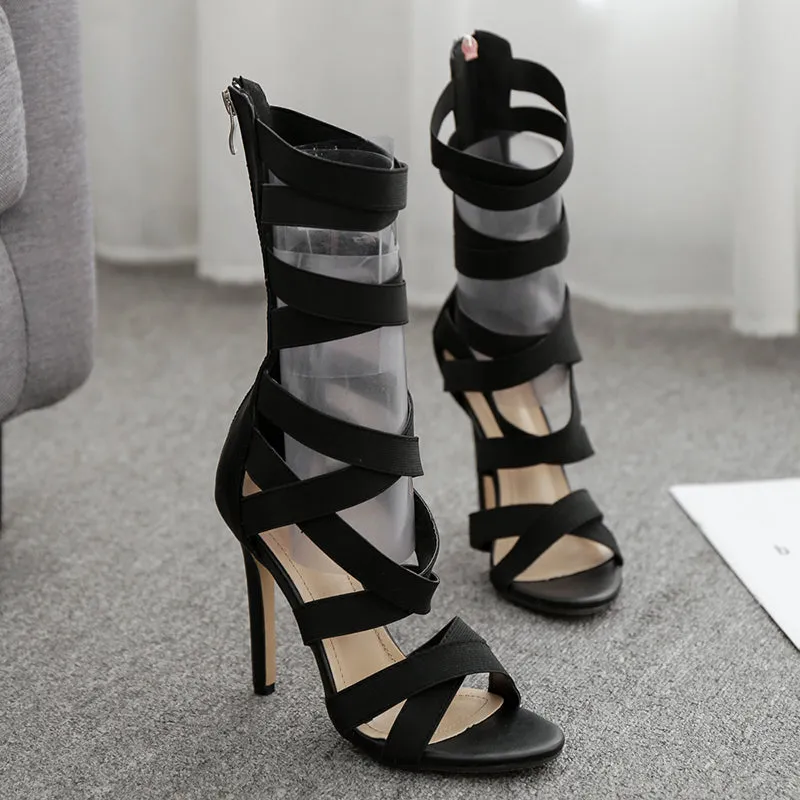 Black lace-up high heels KF82054