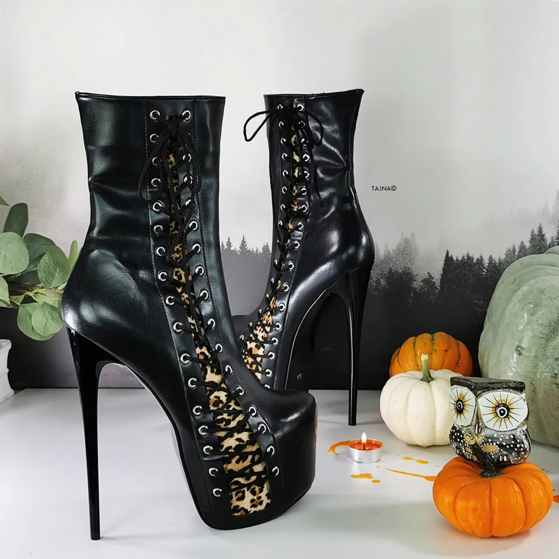 Black Leopard Corset High Heel Boots