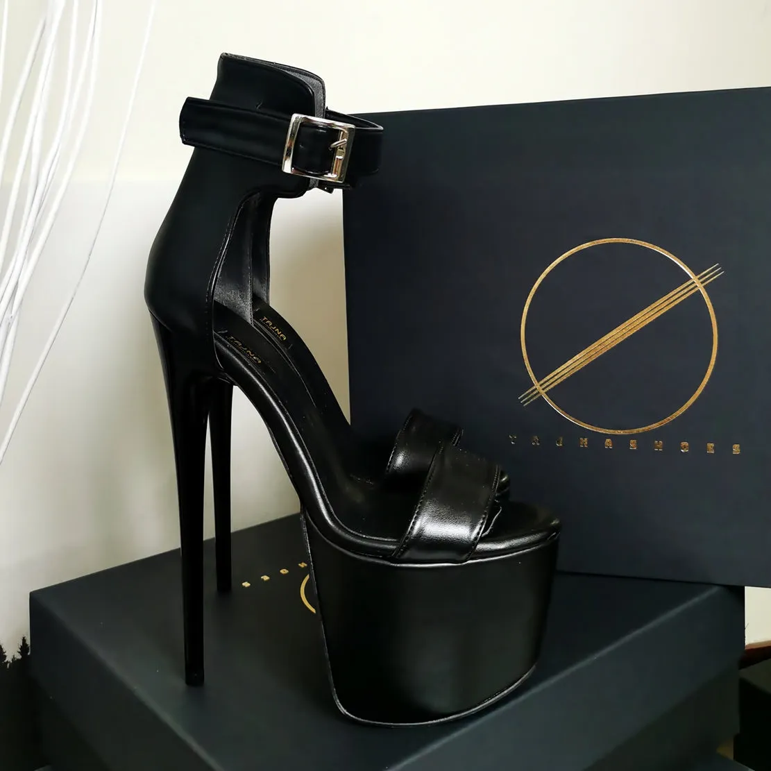 Black Matte Belted High Heel Sandals