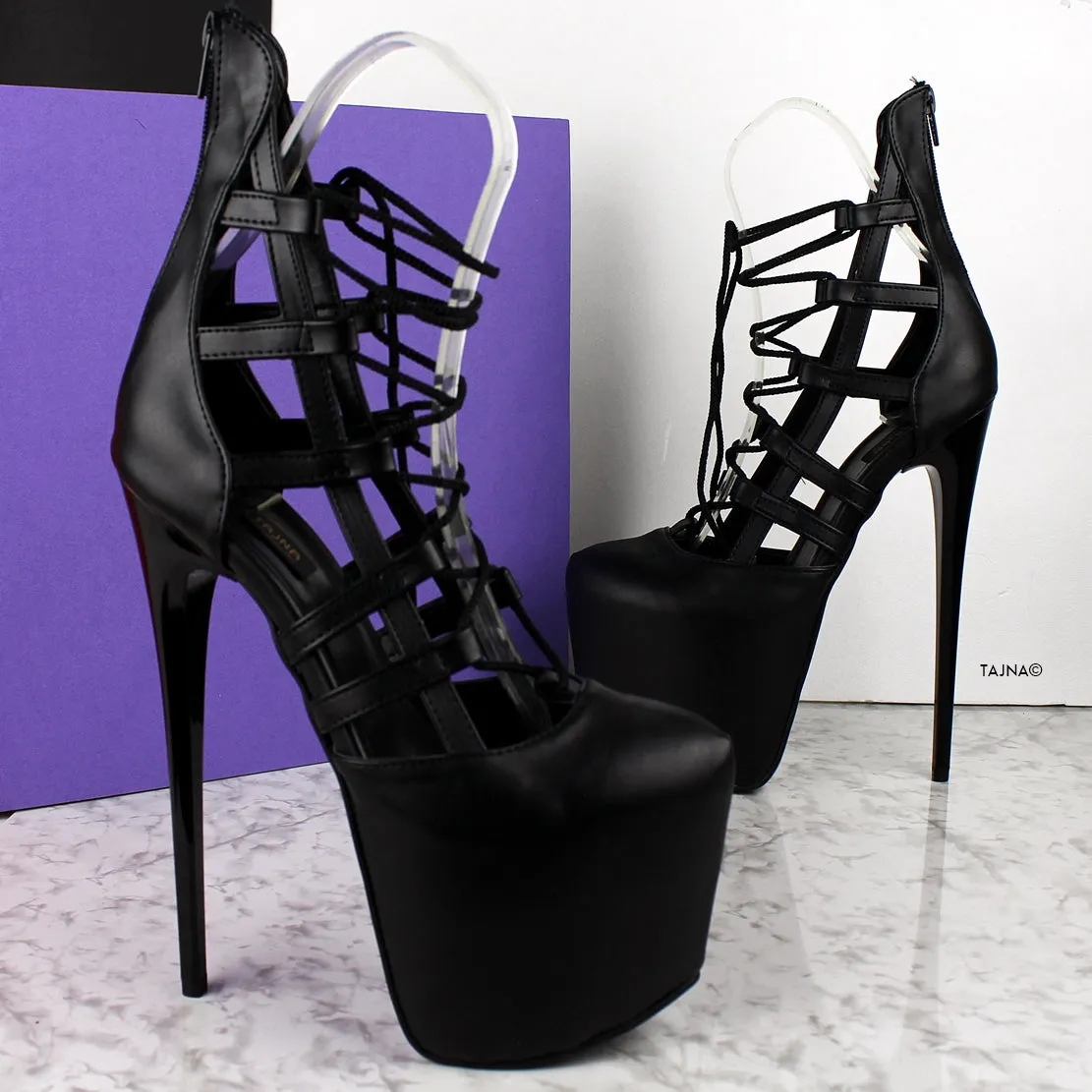 Black Matte Bondage Side Lace Heels