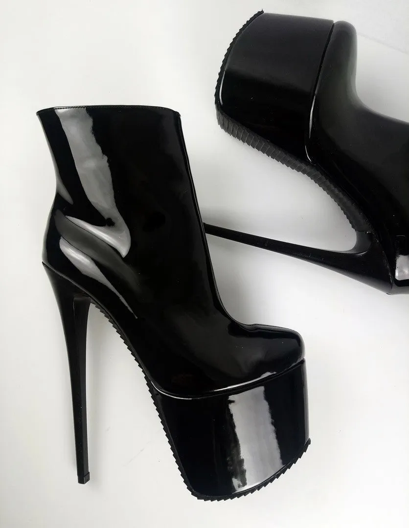 Stylish Black Patent High Heel Platform Boots with 19 cm Heel Height