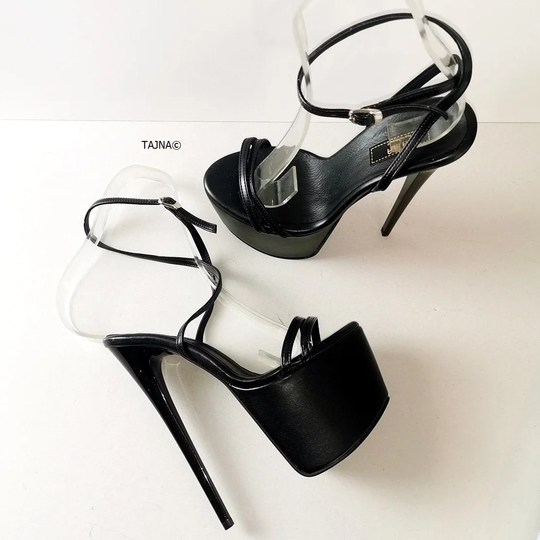 Black Pencil Heel Platform Sandals